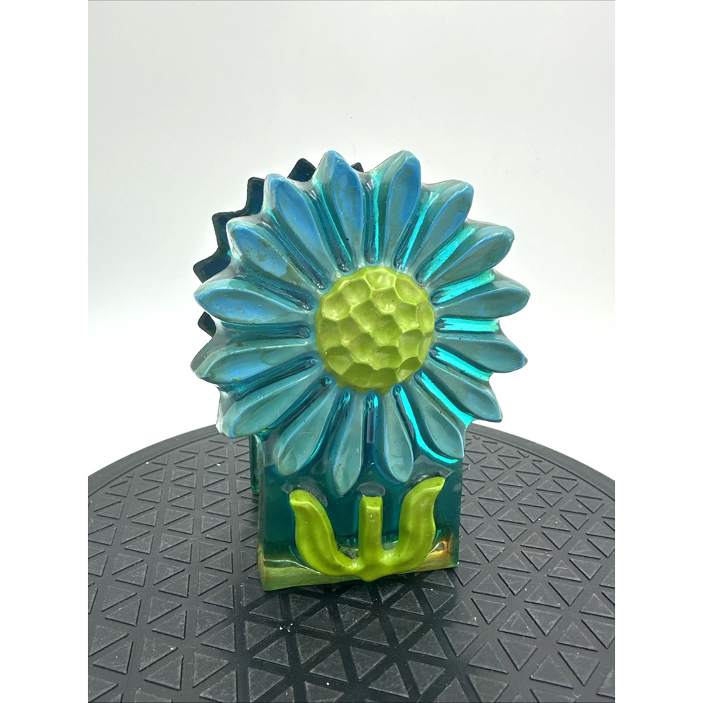 Rare Vintage Blue & Green Daisy Napkin, Letter Holder Resin Lucite